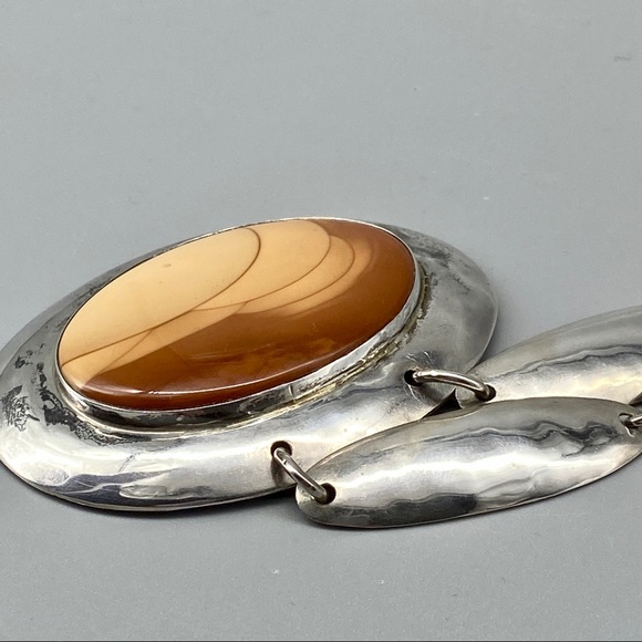 Vintage Sterling Silver & Bruneau Jasper Medallion Necklace - Picture 7 of 16